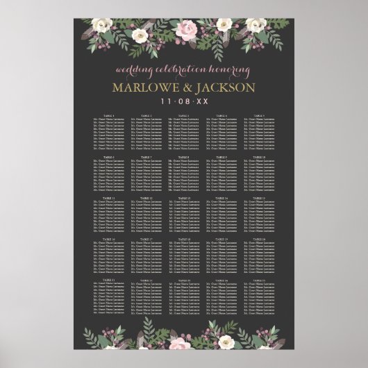 Dark and Moody Floral Boho Wedding Seating Seating Poster (Voorkant)