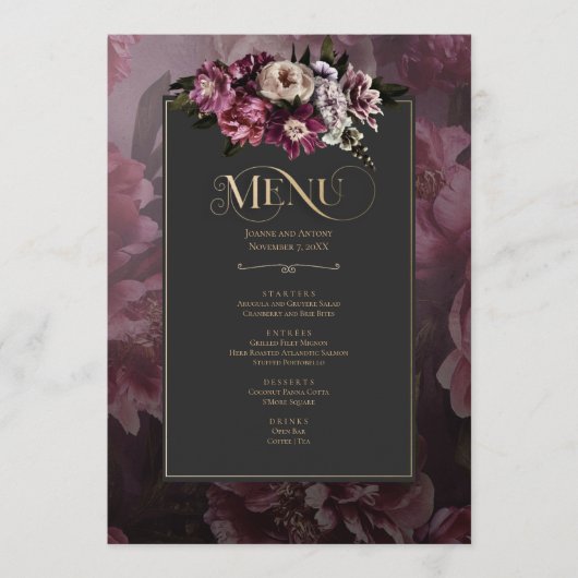 Dark and Moody Floral Menu Kaart (Voorkant)