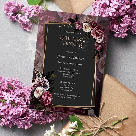 Dark and Moody Floral Rehearsal Dinner Invitation Save The Date