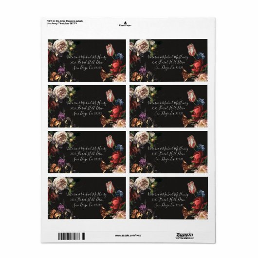 Dark and Moody Rembrandt Floral adresetiketten Etiket (Full Sheet)