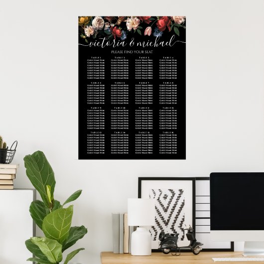 Dark and Moody Rembrandt Floral Seating Chart 16 Poster (Thuiskantoor)