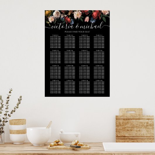 Dark and Moody Rembrandt Floral Seating Chart 16 Poster (Keuken)