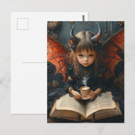 Dark Angel met koffie en een boek Briefkaart (Voorkant / Achterkant)