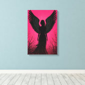 Dark Angel Silhouette Art met Neon Pink Vibes Canvas Afdruk (Insitu (Houten vloer))