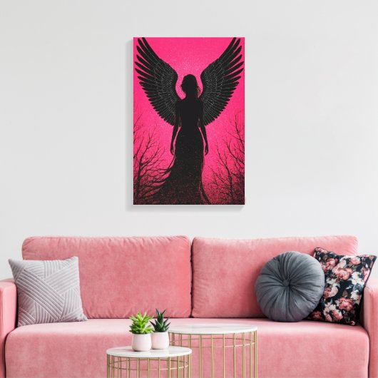Dark Angel Silhouette Art met Neon Pink Vibes Canvas Afdruk (Insitu (Woonkamer))