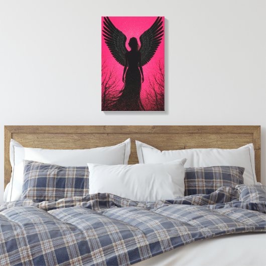 Dark Angel Silhouette Art met Neon Pink Vibes Canvas Afdruk (Insitu (Slaapkamer))