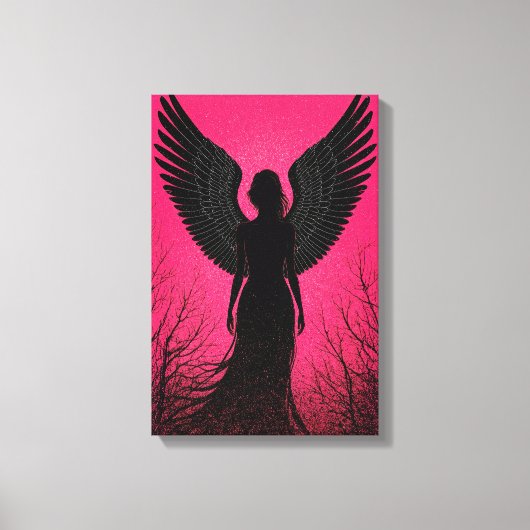 Dark Angel Silhouette Art met Neon Pink Vibes Canvas Afdruk (Voorkant)