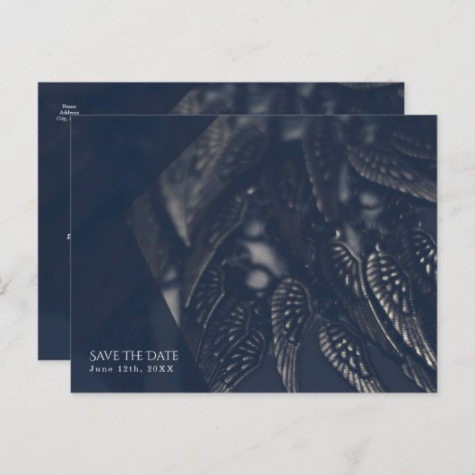 Dark Angel Wings Gothic Glam Chic Bewaar de datum Aankondigingskaart (Voorkant / Achterkant)