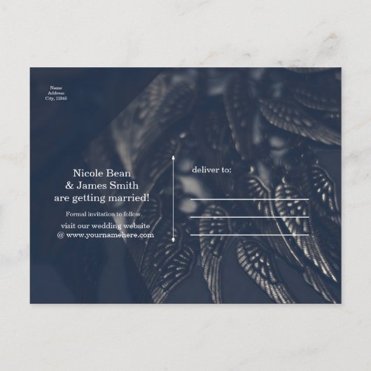 Dark Angel Wings Gothic Glam Chic Bewaar de datum Aankondigingskaart (Achterkant)