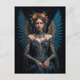 Dark Angel with Crown and Roses Briefkaart