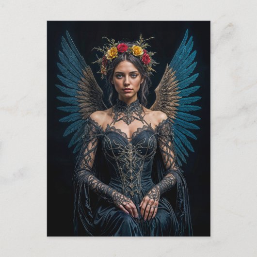 Dark Angel with Crown and Roses Briefkaart (Voorkant)