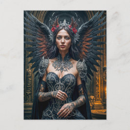 Dark Angel with Crown and Roses Briefkaart