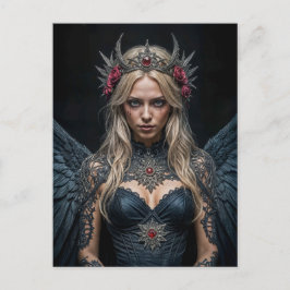 Dark Angel with Crown and Roses Briefkaart