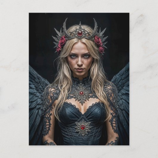 Dark Angel with Crown and Roses Briefkaart (Voorkant)