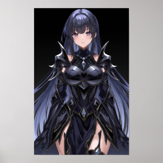 Dark Anime Enchantress in Black Armor Poster (Voorkant)