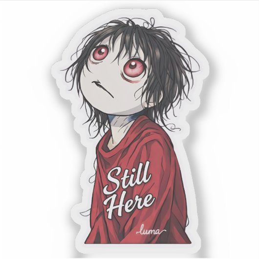 Dark Anime  "Still Here" Aesthetic Gothic Illustra Sticker (Voorkant)