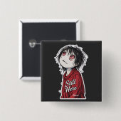 Dark Anime  "Still Here" Aesthetic Gothic Illustra Vierkante Button 5,1 Cm (Voorkant /achterkant)