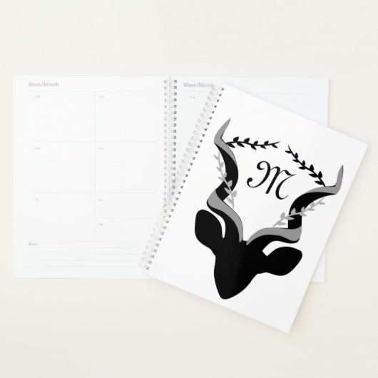 Dark Antelope Silhouette Gepersonaliseerd Monogram Planner (Display)