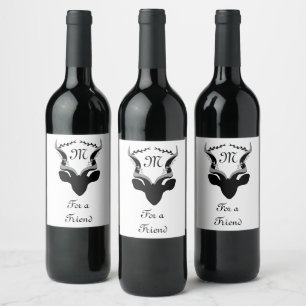 Dark Antelope Silhouette Gepersonaliseerd Monogram Wijn Etiket