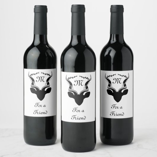 Dark Antelope Silhouette Gepersonaliseerd Monogram Wijn Etiket (Flessen)