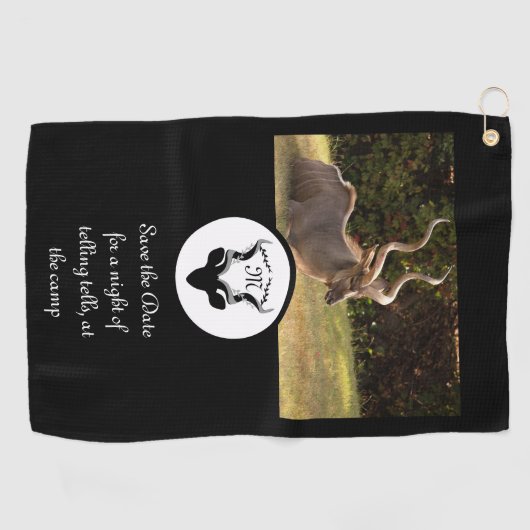 Dark Antelope Silhouette Monogram Foto Golfhanddoek (Horizontaal)