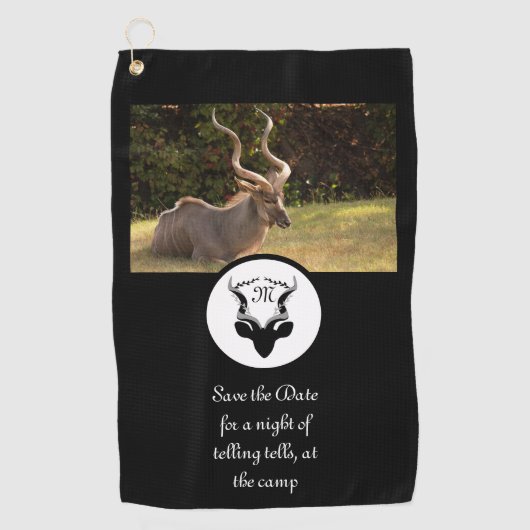 Dark Antelope Silhouette Monogram Foto Golfhanddoek (Voorkant)