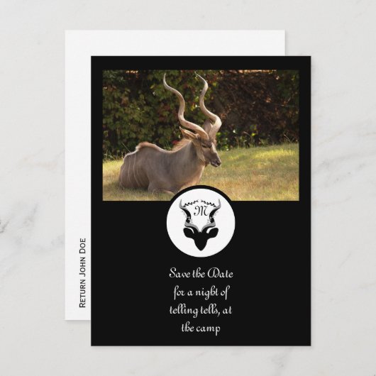 Dark Antelope Silhouette Monogram Foto Uitnodiging Briefkaart (Voorkant / Achterkant)