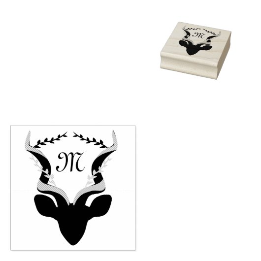 Dark Antelope Silhouette Monogram Rubberstempel (Gestempeld)