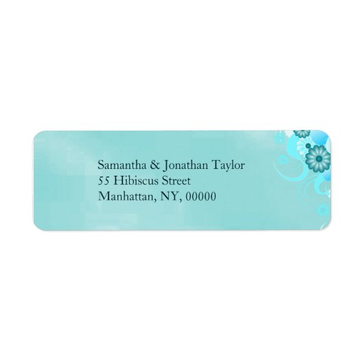 Dark Aqua Blauwgroen Blue Turquoise Floral Wedding Etiket (Voorkant)