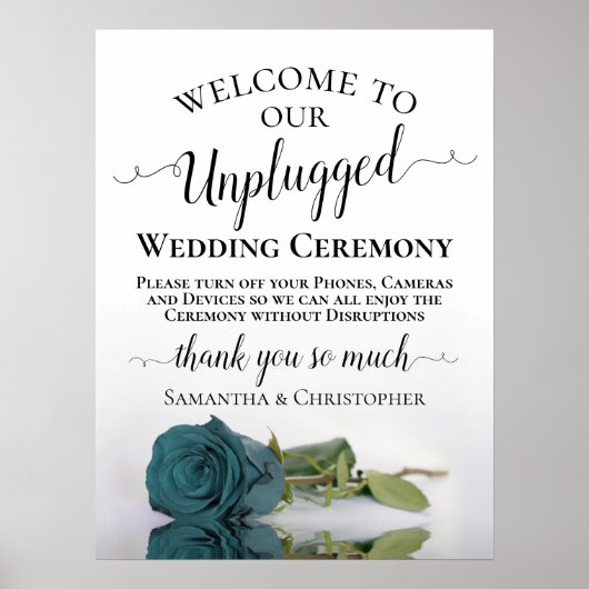 Dark Aqua Blauwgroen Roos Unplugged Wedding Ceremo Poster (Voorkant)