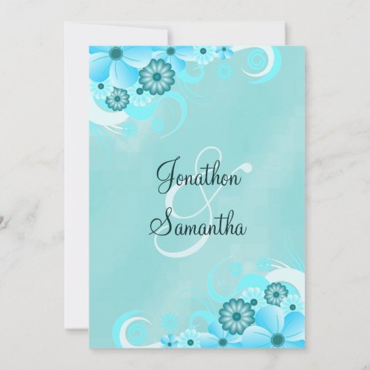 Dark Aqua Blue Floral Bewaar de datum aankondiging (Achterkant)