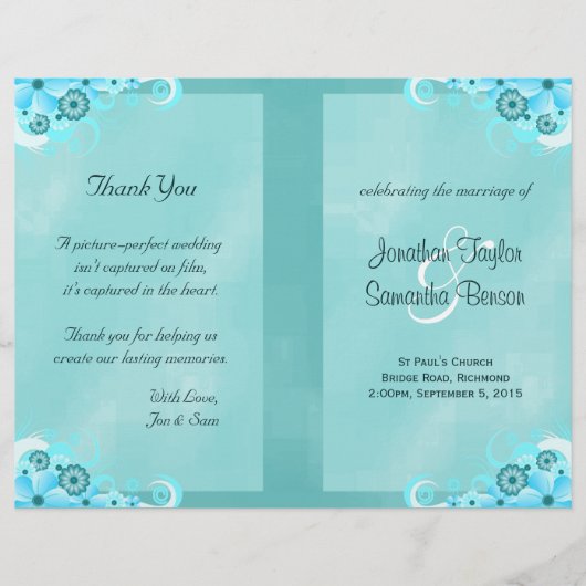 Dark Aqua Blue Floral - Blauwgroen bi-Fold Wedding (Voorkant)