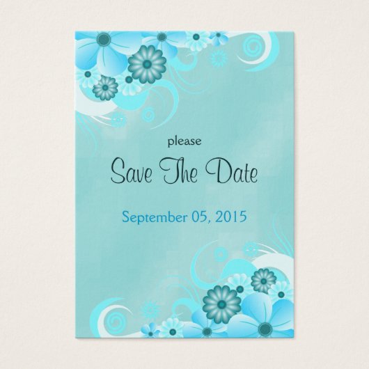 Dark Aqua Blue Floral Wedding Mini bespaart de dat Visitekaartjes (Voorkant)