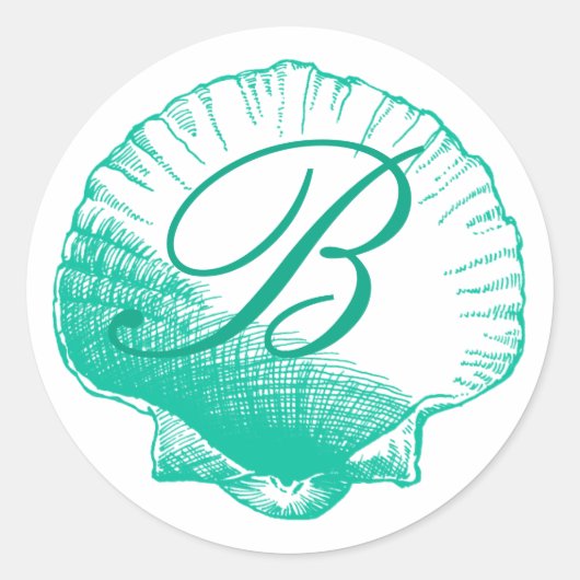 Dark Aqua Monogrammed Zee Shell Sticker (Voorkant)