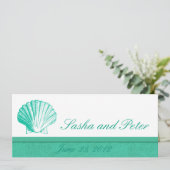 Dark Aqua Shell Beach Wedding Invitations Kaart (Staand voorkant)