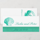 Dark Aqua Shell Beach Wedding Invitations Kaart (Voorkant / Achterkant)
