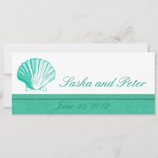 Dark Aqua Shell Beach Wedding Invitations Kaart (Voorkant)