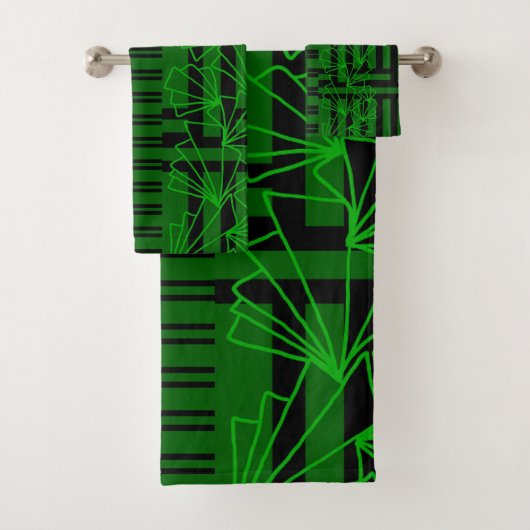 Dark Aqua Zee groene doodle bloem gestreept Bad Handdoek (Insitu)