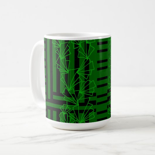 Dark Aqua Zee groene doodle bloem gestreept Koffiemok (Voorkant links)