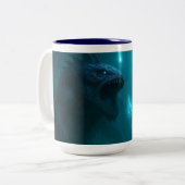 "Dark Aquatic Warrior & Sea Beast Fantasy Art Mug" Tweekleurige Koffiemok (Voorkant links)