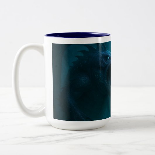 "Dark Aquatic Warrior & Sea Beast Fantasy Art Mug" Tweekleurige Koffiemok (Links)