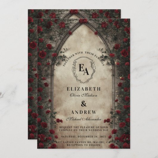 Dark Archway Roos bruiloft Kaart (Voorkant / Achterkant)