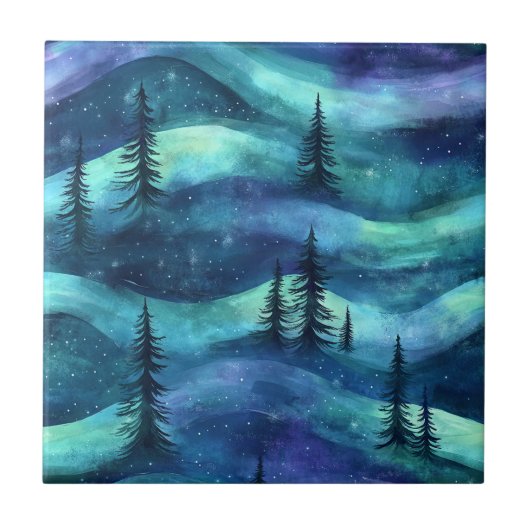 Dark Aurora Borealis Night Forest (9) Tegeltje (Voorkant)