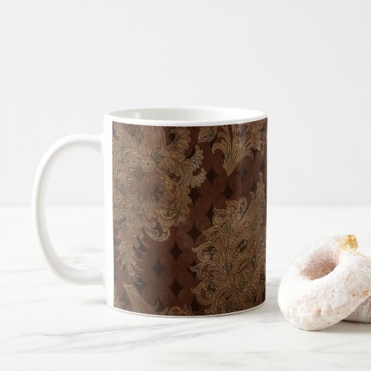 Dark Autumn Damask Koffiemok (Met donut)