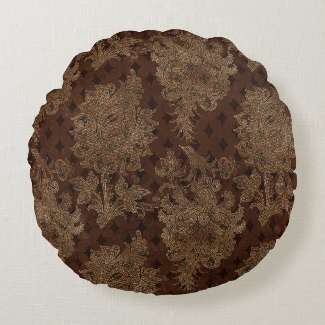Dark Autumn Damask Rond Kussen (Voorkant)