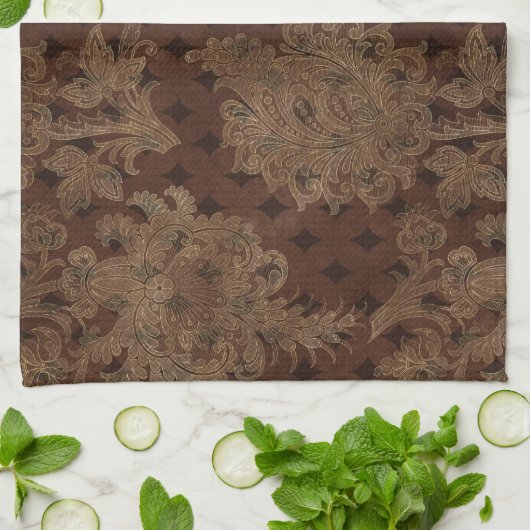 Dark Autumn Damask Theedoek (Gevouwen)
