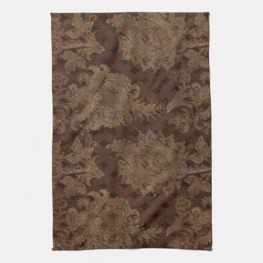 Dark Autumn Damask Theedoek (Verticaal)