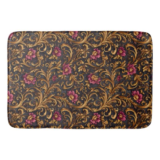 Dark Baroque Floral with Gold Scrolls Badmat (Voorkant)