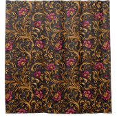 Dark Baroque Floral with Gold Scrolls Douchegordijn (Voorkant)