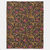Dark Baroque Floral with Gold Scrolls Fleece Deken (Voorkant)